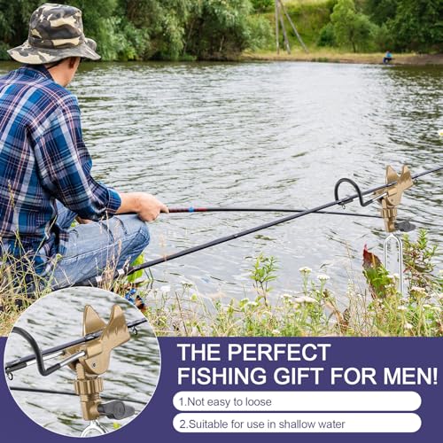 Libima 4 Pieces Fishing Rod Holders for Bank Upgraded Stainless Steel Pole Holders 360 Degree Adjustable Rod Stand for Men Father Beach Fishing Equipment Birthday Gift - color: Gold