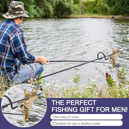 Libima 4 Pieces Fishing Rod Holders for Bank Upgraded Stainless Steel Pole Holders 360 Degree Adjustable Rod Stand for Men Father Beach Fishing Equipment Birthday Gift - color: Gold