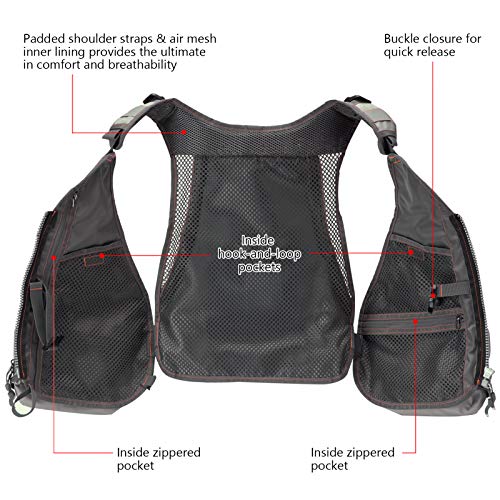 BASSDASH Fly Fishing Vest Adjustable Size with Detachable Water Bottle Holder for Men and Women FV07 - color: Men’s Size - Grey/Chocolate