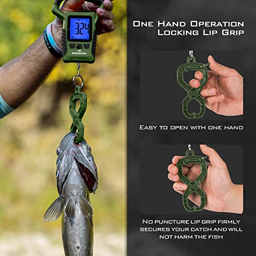 KastKing Fish Scale, WideView Floating Waterproof Digital Scale, 2.5” Large LCD Display, 110lb Capacity, Multi-Mode Pound/Ounces & Kilograms, Stores up to 9 Weights, Fishing Gifts for Men - color: C: Green combo