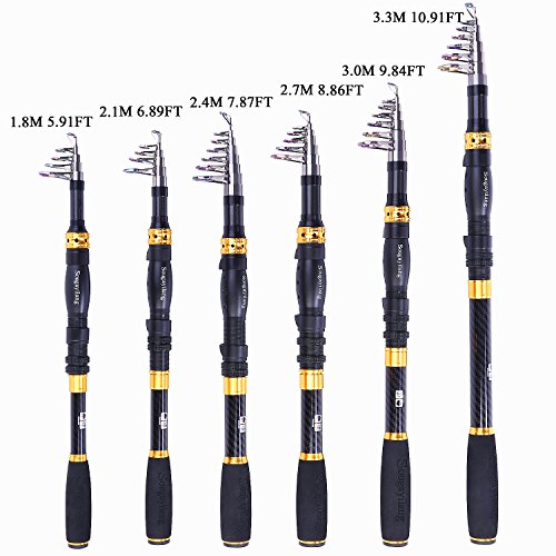 Sougayilang Telescopic Fishing Rod – 24 Ton Carbon Fiber Ultralight, Portable Retractable Handle, CNC Reel Seat, Stainless Steel Guides for Bass, Trout, Salmon, Panfish - color: 3.3m/10.9ft