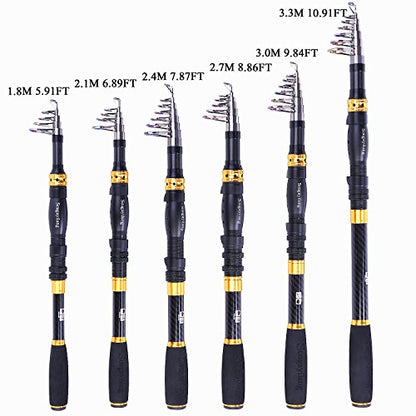 Sougayilang Telescopic Fishing Rod – 24 Ton Carbon Fiber Ultralight, Portable Retractable Handle, CNC Reel Seat, Stainless Steel Guides for Bass, Trout, Salmon, Panfish - color: 2.1m/6.9ft