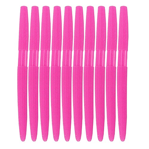 Soft Plastic Bass Fishing Lure 5.3" Senko Style Worms-Salt Impregnation, Ribbed Design Slow Sinking Swimbaits - color: 08-Bubble gum