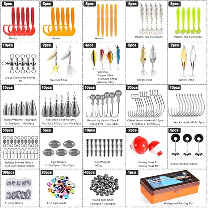 PLUSINNO 353/404 PCS Fishing Lures, Upgrade Fishing Tackle Box with Tackle Included, Crankbaits, Hooks, Weights, Other Accessories, Fishing Lure Bait Gear Equipment Kit Gift for Men Freshwater Bass - color: 353 Pcs Fishing Tackle Kit