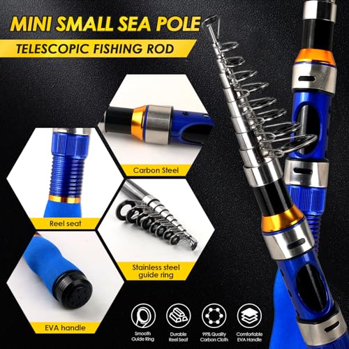 Telescopic Fishing Rod Reel Combo 2PCS 6.89FT Collapsible Fishing Pole Spinning Reel Lures Accessories with Fishing Bag Portable Fishing Rod Kit for Saltwater Freshwater Travel Fishermen Gift - color: Blue