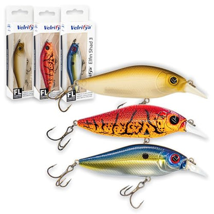 Flat Sided Japanese-Style Crankbait Elfin Shad – Medium Diving Bass Fishing Lure, Hard Bait Shad Crankbait for Freshwater Velrifya - color: 0C 3-Color Pack