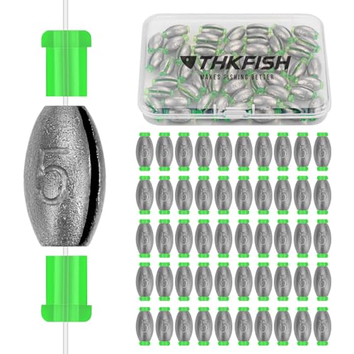 THKFISH Egg Fishing Sinkers Weights, Removable Rubber Core Fishing Weights Twist-Lock Sinker,Bass Weights Sinker Tackle Saltwater Casting Fishing Sinkers Set Oval Freshwater,1/8-1OZ - size: 3/16OZ-50PCS