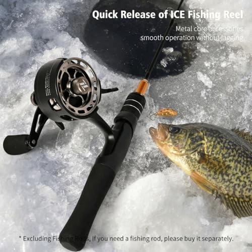 Ice Fishing Reel, 3.2:1 Gear Ratio Ultra Smooth 3+1 Ball Bearings and Magnetic Drop System, Aluminum Alloy Fishing Reel for Ice Fishing and Winter Angling - color: Black-Left