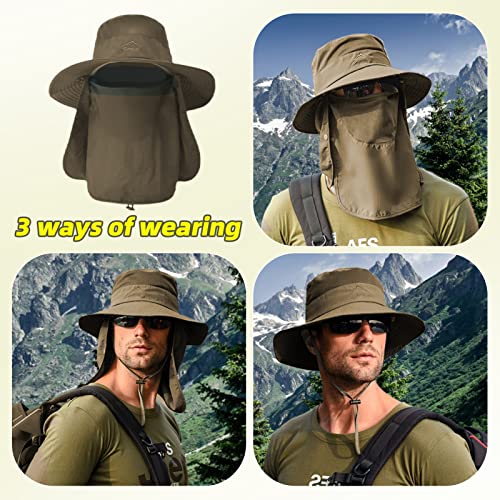 Fishing Hat for Men Sun Protection Hat with Removable Mesh Face Neck Flap Cover Windproof Strap for Men and Women - color: Green