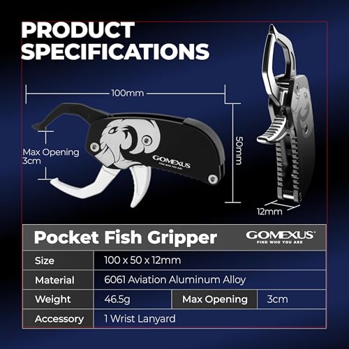 GOMEXUS Fish Lip Gripper, Portable Lightweight Fish Gripper, Aluminium Fish Grabber Tool, Lip Grippers Fishing, Mini Fishing Gripper with Lanyard (Blue) - color: Blue