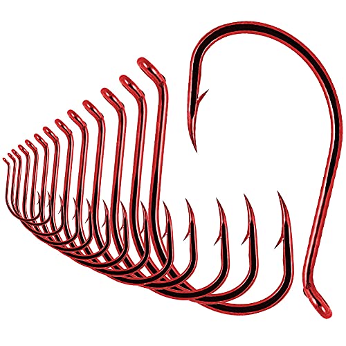 Octopus-Hook-Fishing-Beak-Circle-Hooks-Freshwater-Red-Black-100-50 Pack - color: 1-Red, size: Size:4/0 50-Pack