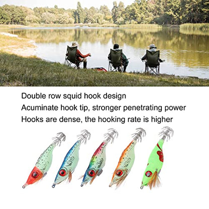 5Pcs Fishing Lures, Stainless Steel Minnow Fishing Lures Built in Steel Wire, Fishing Swimbaits with Double Row Squid Hook, Fake Wood Shrimp Bait