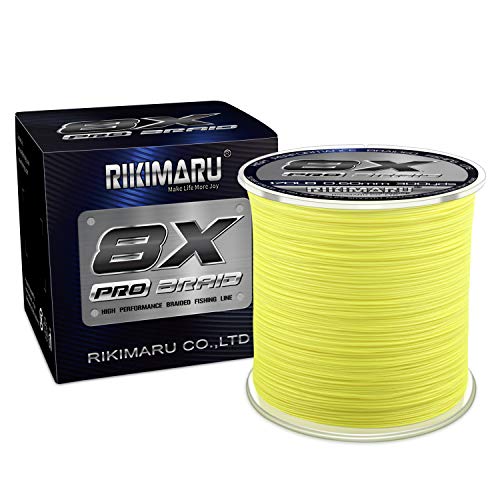 Rikimaru 8X Pro Braid Fishing Line 6LB-170LB, 300yds-1000yds Fluo-Green,Lemon Yellow,Plum Pink - color: Lemon Yellow, size: 65LB(0.40mm)-300Yds