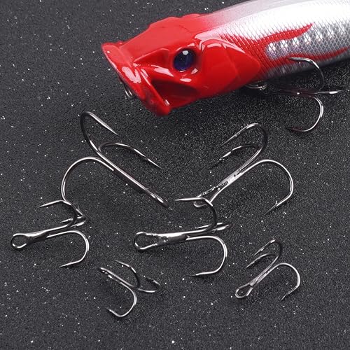 OROOTL Treble Fishing Hooks, 60pcs High Carbon Steel Treble Hooks with Ultra Sharp Barb Corrosion-Resistant Round Bend Triple Hooks for Lures Freshwater Saltwater - size: Size 14#, Pack of 60