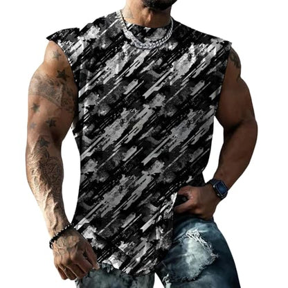 Classic Camo Mens Workout Tank Top Gym Muscle Tank Bodybuilding Stringer Tank Sleeveless Shirt Summer - color: Black Striped, size: Large