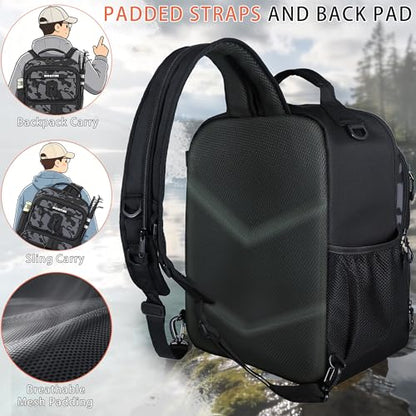 Fishing Backpack with Tackle Boxes & Lures Kit Lightweight 25L Tackle Bag with Fishing Gear and Rod Holder, Fish Gifts for Men Woman-Camo Backpack - color: Camo Backpack