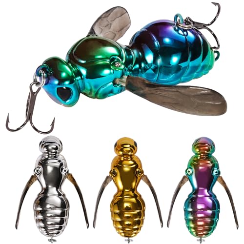 FONMANG Top Water Fishing Lures, 3-Pcs Topwater Lures for Bass Walleye Pike, 2025 New Wasp Crawl Bait for Freshwater and Saltwater - color: 3 Plated Color Wasp Topwater