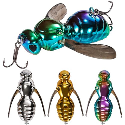 FONMANG Top Water Fishing Lures, 3-Pcs Topwater Lures for Bass Walleye Pike, 2025 New Wasp Crawl Bait for Freshwater and Saltwater - color: 3 Plated Color Wasp Topwater