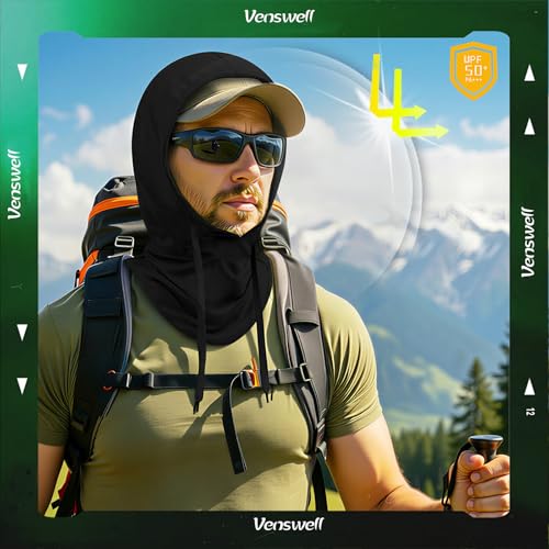 3 in 1 Summer Cooling Balaclava Hood Face Mask with Ear Loops Men Women Sun UV Protection Breathable Full Head Cover - color: Black