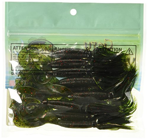 Yamamoto 5" Double Tail Hula Grub - Realistic Easy-to-Use Soft Plastic Fishing Lure Bait with Free-Flowing Skirt - 10 Pack - size: 5 inch, style: Watermelon With Large Black and Small Red Flake