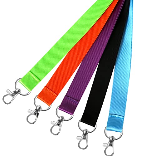 5Pcs Colorful Lanyards with Vertical ID Badge Holder and Retractable Reel | Flat Neck Lanyard,For Keys Women Teacher Men - color: Black,blue,green,purple,orange