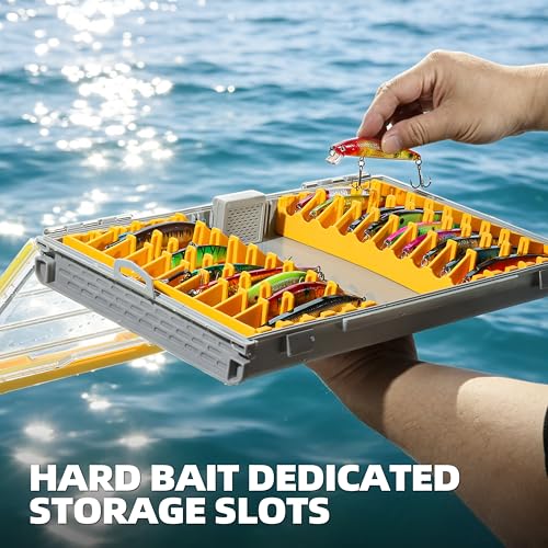 RUNCL 3700 Jerkbait Box, Waterproof Floating Lure Storage Box with Adjustable Dividers, Clear Rust-Proof Utility Tray for Terminal Tackle, Hooks and Sinkers - color: 3700 Jerkbait Box