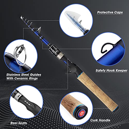 EOW XPEDITE PRO Portable Telescopic Casting and Spinning Fishing Rods, 24T Carbon Blanks & Solid Carbon Tip, Cork Handle, Travel Rod, Short Collapsible Rods - style: Casting 5'6" /Power M /Action Fast