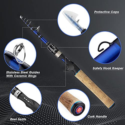 EOW XPEDITE PRO Portable Telescopic Casting and Spinning Fishing Rods, 24T Carbon Blanks & Solid Carbon Tip, Cork Handle, Travel Rod, Short Collapsible Rods - style: Casting 5'6" /Power M /Action Fast