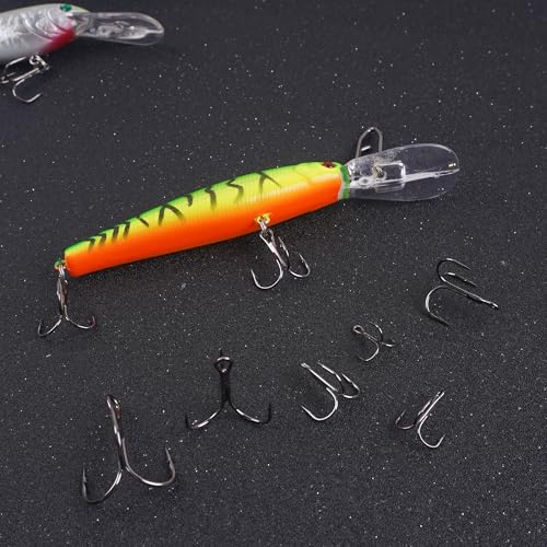 50 Pack Fishing Treble Hooks Kit High Carbon Steel Fish Hook Strong Sharp Round Bend Split Rings for Lures Baits Saltwater Freshwater Fishing Size 1/0 2 4 6 8 10 - color: Black, size: 1/0 - 50pcs