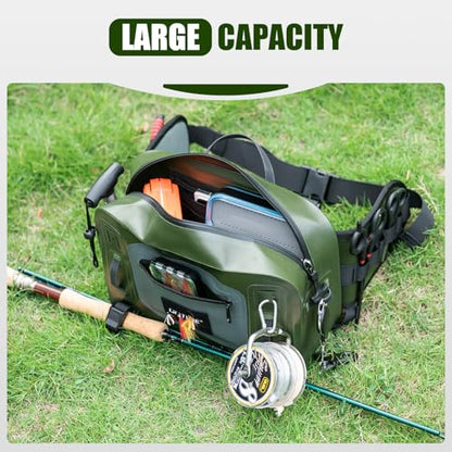 Goture Waterproof Fishing Waist Pack, IPX8 840D TPU Large Tackle Bag with Rod Holder, Airtight Zipper Closure, Fly Fishing Bag with Adjustable Waist Strap for Stream,Kayaking,Boating,Sling Fanny Pack - color: A1:9L Waterproof Tackle Bag