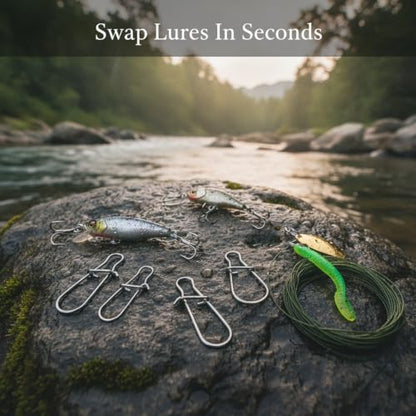 Gourd-Shape Stainless Steel Lure Snaps, Silver Finish Quick-Change Connectors for Saltwater and Freshwater Fishing Tackle (100-Pack Assorted Sizes) - size: 2.36 x 1.97 x 0.59"