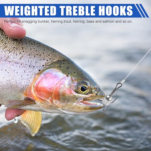 Snagging Hooks Snagging Weighted Treble Hooks Large Treble Fishing Hook Bunker Snag Hook with Weight for Saltwater Freshwater Bass Trout Salmon 5/0 6/0 8/0 10/0 - size: 6/0-1.25oz-5pcs