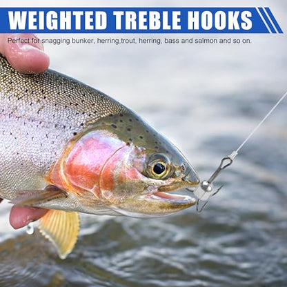 Snagging Hooks Snagging Weighted Treble Hooks Large Treble Fishing Hook Bunker Snag Hook with Weight for Saltwater Freshwater Bass Trout Salmon 5/0 6/0 8/0 10/0 - size: 6/0-1.25oz-5pcs
