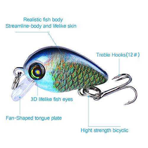 Mini Crankbait Fishing Lures Kits Swimbait Wobbler Hard Baits for Bass Trout Pike Freshwater and Saltwater 10pc-20pc/pack - color: 10pcs-2.85cm/0.069oz+BOX