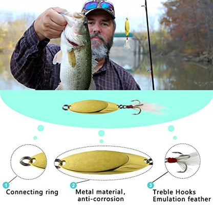Fishing Spoons Fishing Lures Casting Spoon Metal Jig Lure Trout Lures for Freshwater/Saltwater, Reflective Spoons Bait with Treble Hooks Fishing Tackle 5 Pcs - color: Golden (5pcs), size: 1/4oz