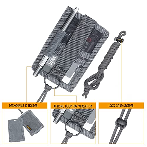 EXCELLENT ELITE SPANKER Tactical ID Card Holder Hook & Loop Patch Badge Holder Key Ring with Adjustable Neck Lanyard (Grey) - color: Grey