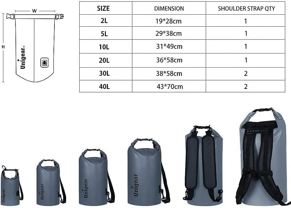 Unigear Dry Bag Waterproof, 2L/5L/10L/20L/30L/40L Floating and Lightweight Bags for Kayaking, Boating, Fishing, Swimming and Camping with Waterproof Phone Case - color: Gray, size: 10L