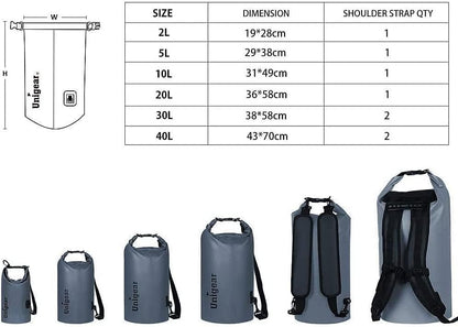 Unigear Dry Bag Waterproof, 2L/5L/10L/20L/30L/40L Floating and Lightweight Bags for Kayaking, Boating, Fishing, Swimming and Camping with Waterproof Phone Case - color: Gray, size: 10L