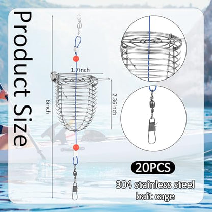 Hollowfly 20 Pcs Carp Fishing Bait Trap Cage Bulk Stainless Steel Feeder Basket Holder Coarse Lure Trap Catfish Carp Fishing Accessories - size: 2.36 x 7.48"