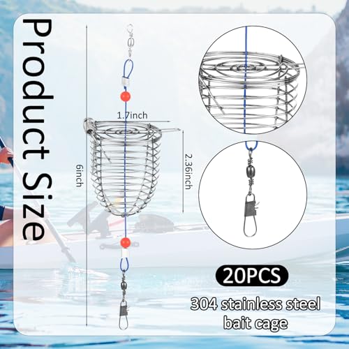 Hollowfly 20 Pcs Carp Fishing Bait Trap Cage Bulk Stainless Steel Feeder Basket Holder Coarse Lure Trap Catfish Carp Fishing Accessories - size: 2.36 x 7.48"