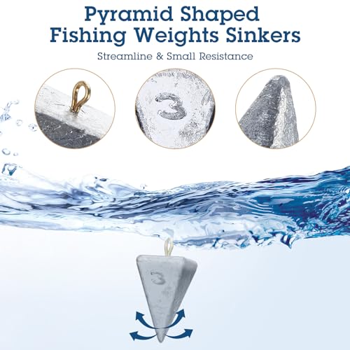 Shimeyao 18 Pieces Pyramid Sinkers Fishing Weights Triangle Fishing Sinkers Rig Pyramid Sinker for Ocean Saltwater Surf Bass Casting Gear Tackle - size: 1, 2, 3, 4, 5, 6, 8oz