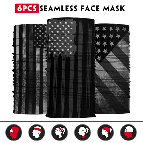 Neck Gaiter for Men Women Headwear Bandana Head Wrap Face Scarf Mask Cover Warmer Balaclava-Seamless & Versatile - color: B-9pcs-black-flag