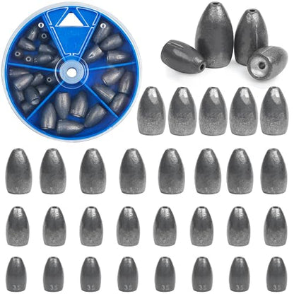 Bullet Fishing Sinkers Weights Worm Weights for Bass Fishing Slip Sinkers for Pitching and Flipping Texas Rigs Saltwater Freshwater - style: Mixed Sizes-29pcs