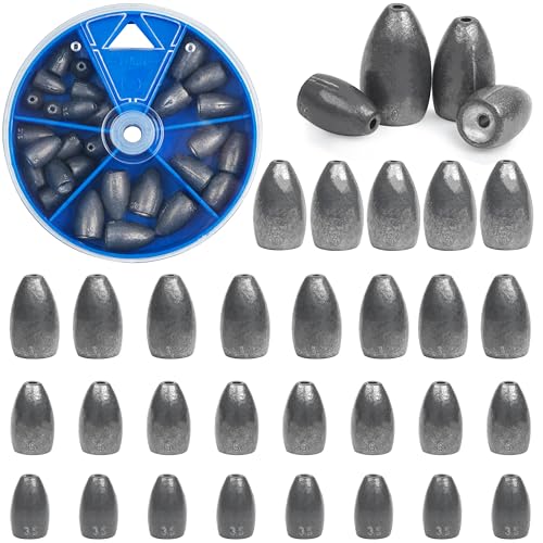Bullet Fishing Sinkers Weights Worm Weights for Bass Fishing Slip Sinkers for Pitching and Flipping Texas Rigs Saltwater Freshwater - style: Mixed Sizes-29pcs