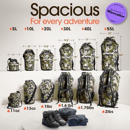 Earth Pak Waterproof Dry Bag - Roll Top Waterproof Backpack Sack Keeps Gear Dry for Kayak with Waterproof Phone Case - color: Camo, size: 20L