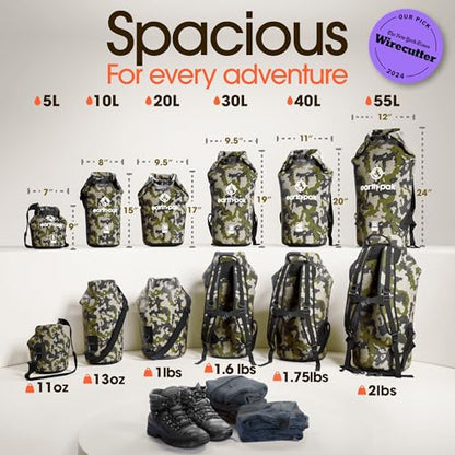 Earth Pak Waterproof Dry Bag - Roll Top Waterproof Backpack Sack Keeps Gear Dry for Kayak with Waterproof Phone Case - color: Camo, size: 20L