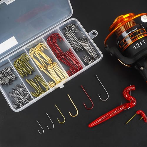 150pcs Crappie Panfish Hooks Aberdeen Fishing Hooks Kit Assorted Long Shank Aberdeen Hooks High Carbon Steel Light Wire Fish Hook for Bass Catfish Trout Freshwater Fishing