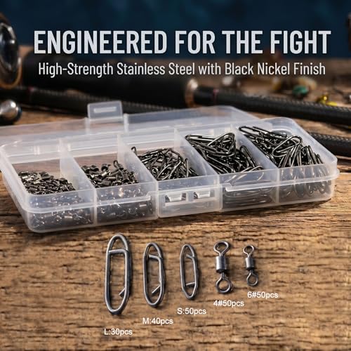 MOBOREST Fishing Swivels Snap Swivels Barrel Swivels with Snaps | coastlock snap, secure lock, 360° rotation, anti line twist, quick lure swap, 5 sizes, saltwater & freshwater fishing tackle