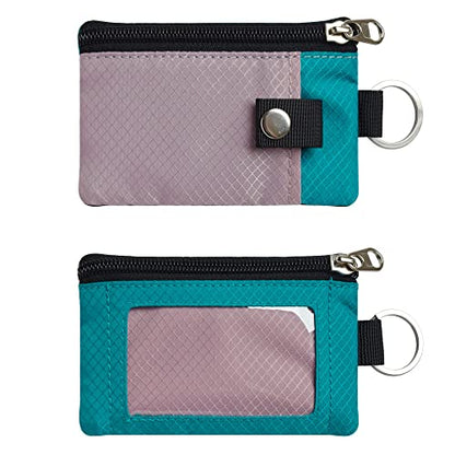 CHENSPRX Minimalist RFID Blocking Small Wallet with ID Window,WaterResistant Zip Id Case Wallet with Lanyard Keychain for Cards,Cash,Travel,Women,Men - color: LightPurple+Turquoise