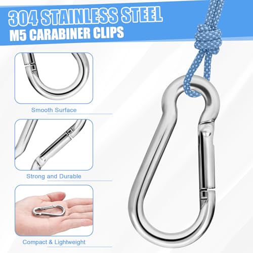 Replacement Carabiner Clip Hooks for Flag Pole Rings, 4 Pcs 304 Stainless Steel Flagpole Clips Hardware Spring Snap Hook for Flags with Grommets, Keychain, Backpack, Camping, Hiking, Fishing - M5| 2"